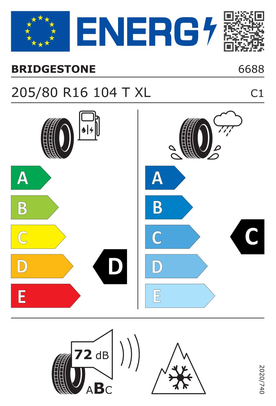 Etykieta dla BRIDGESTONE 205/80 R16 BLIZZAK LM-80 EVO 104T