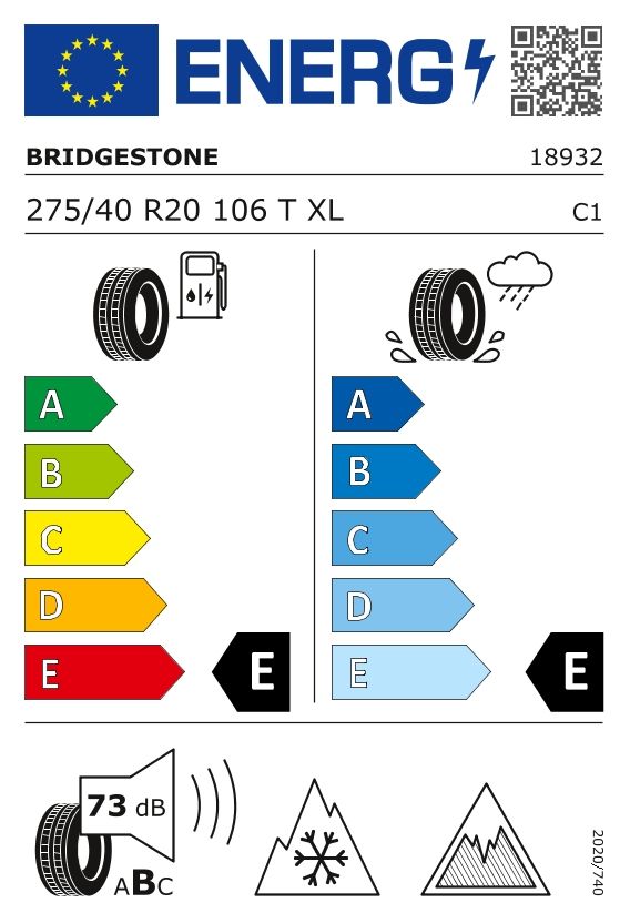 Etykieta dla BRIDGESTONE 275/40 R20 BLIZZAK DM-V3 106T