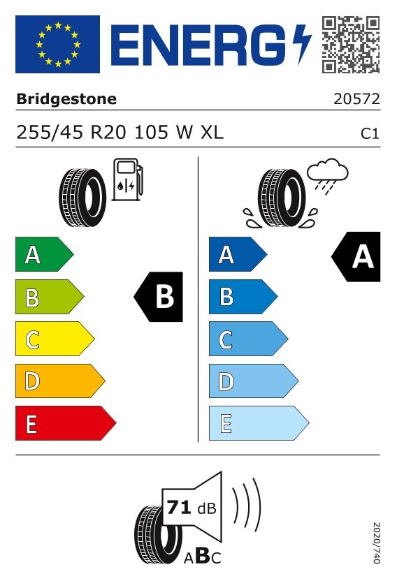 Etykieta dla BRIDGESTONE 255/45 R20 TURANZA 6 105W