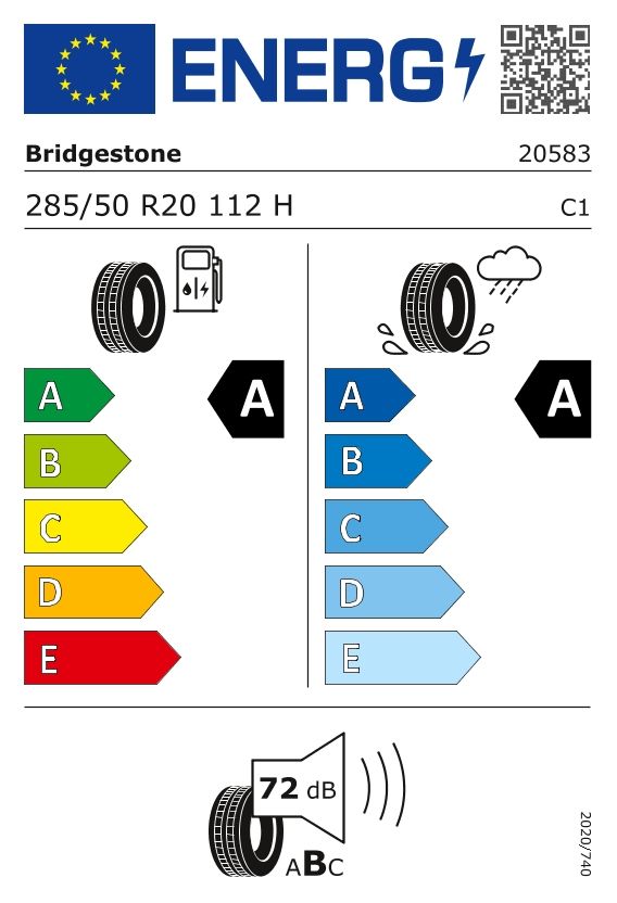 Etykieta dla BRIDGESTONE 285/50 R20 TURANZA 6 112H