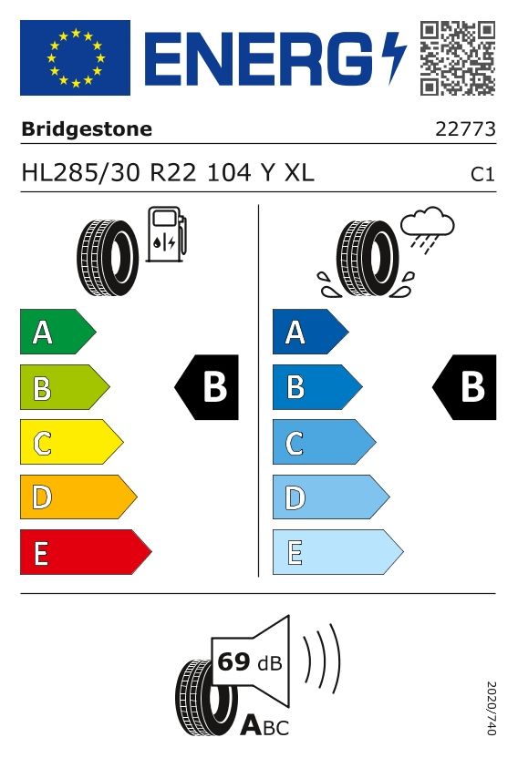 Etykieta dla BRIDGESTONE 285/30 R22 TURANZA 6 104Y