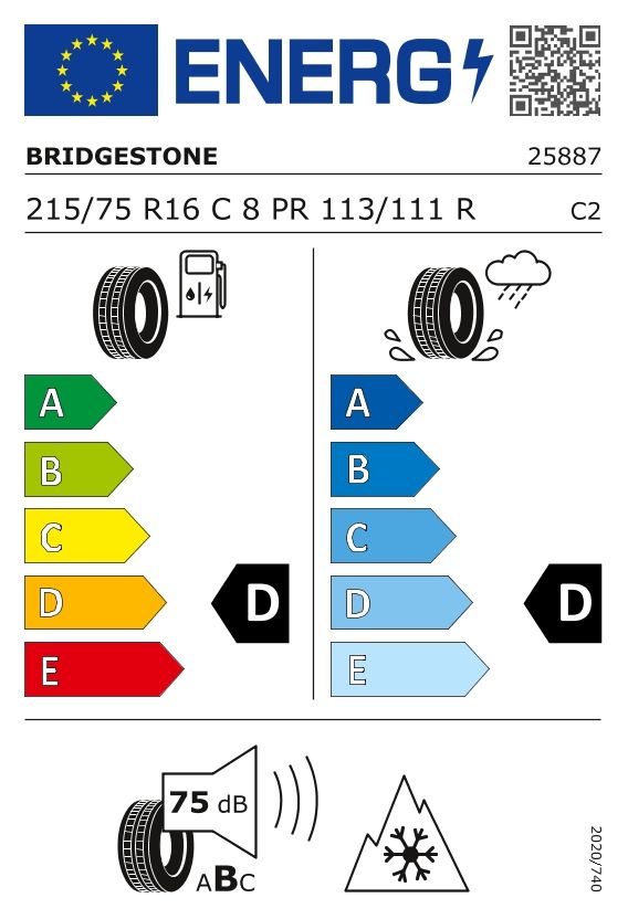 Etykieta dla BRIDGESTONE 215/75 R16C BLIZZAK W995 113/111R