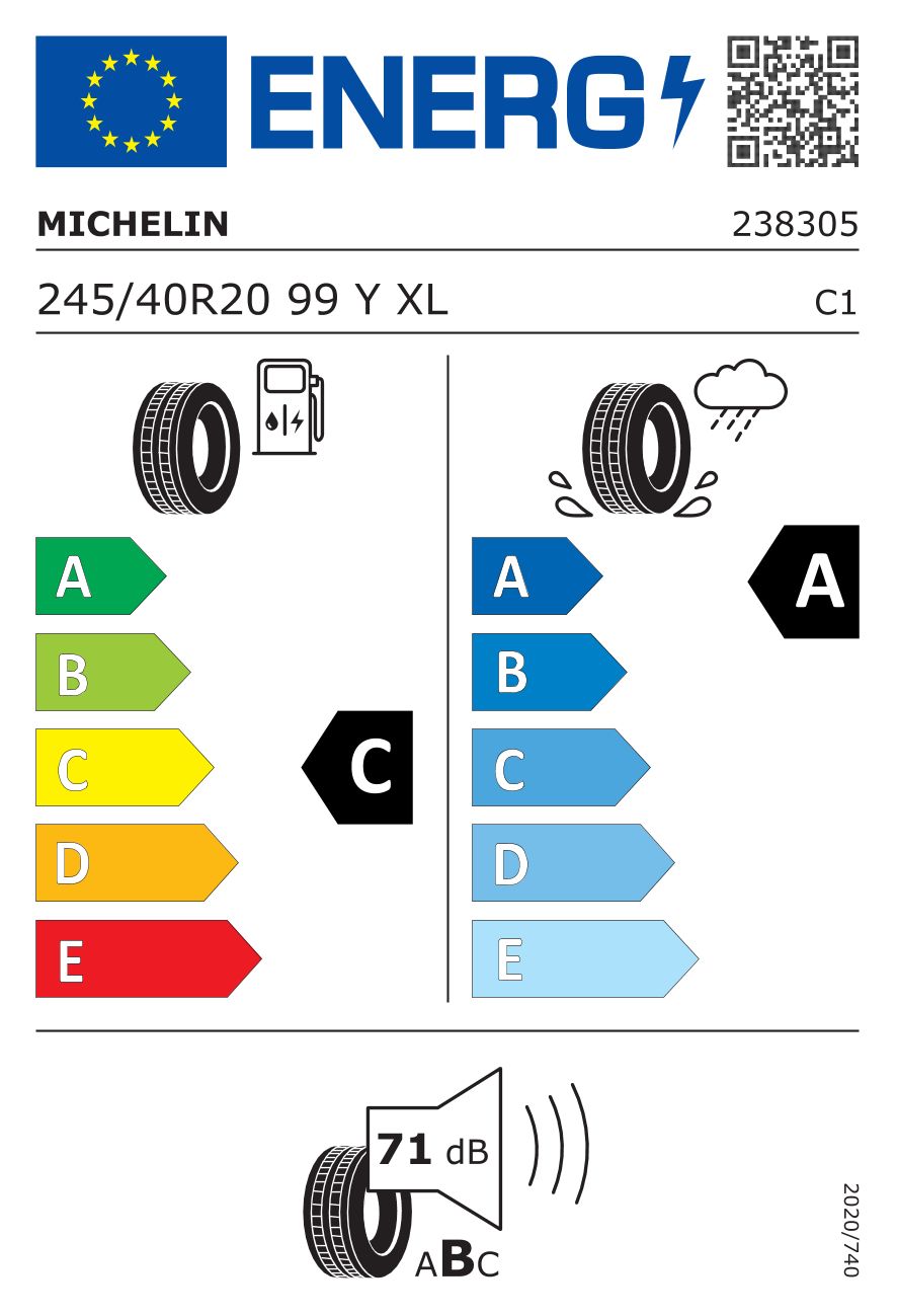Etykieta dla MICHELIN 245/40 R20 Pilot Sport 4 99Y