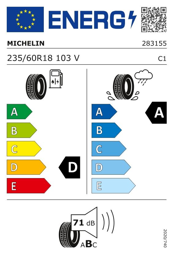 Etykieta dla MICHELIN 235/60 R18 Pilot Sport 4 SUV 103V