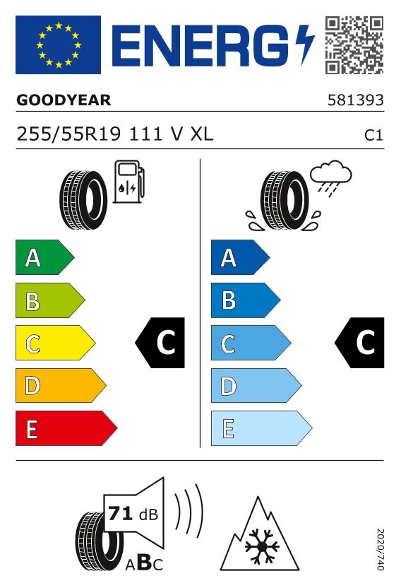 Etykieta dla GOODYEAR 255/55 R19 ULTRAGRIP PERFORMANCE + SUV 111V