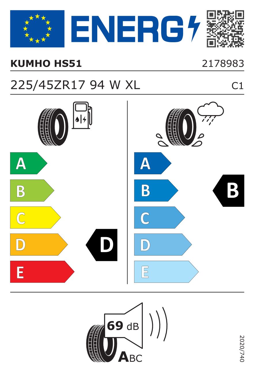 Etykieta dla KUMHO 225/45 R17 ECSTA HS51 94W