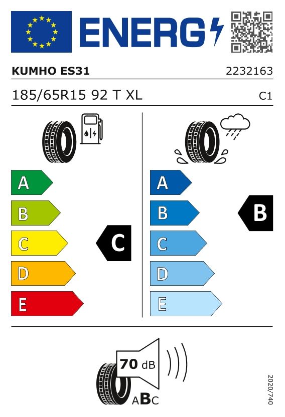 Etykieta dla KUMHO 185/65 R15 ECOWING ES31 92T