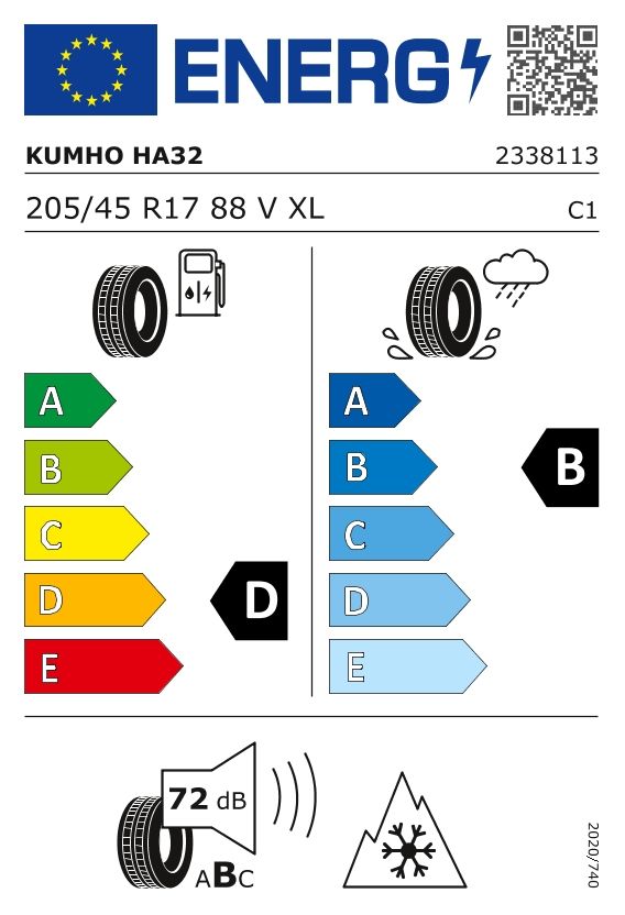 Etykieta dla KUMHO 205/45 R17 SOLUS 4S HA32 88V