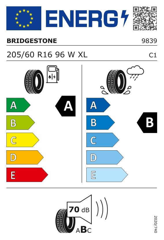 Etykieta dla BRIDGESTONE 205/60 R16 TURANZA T005 96W