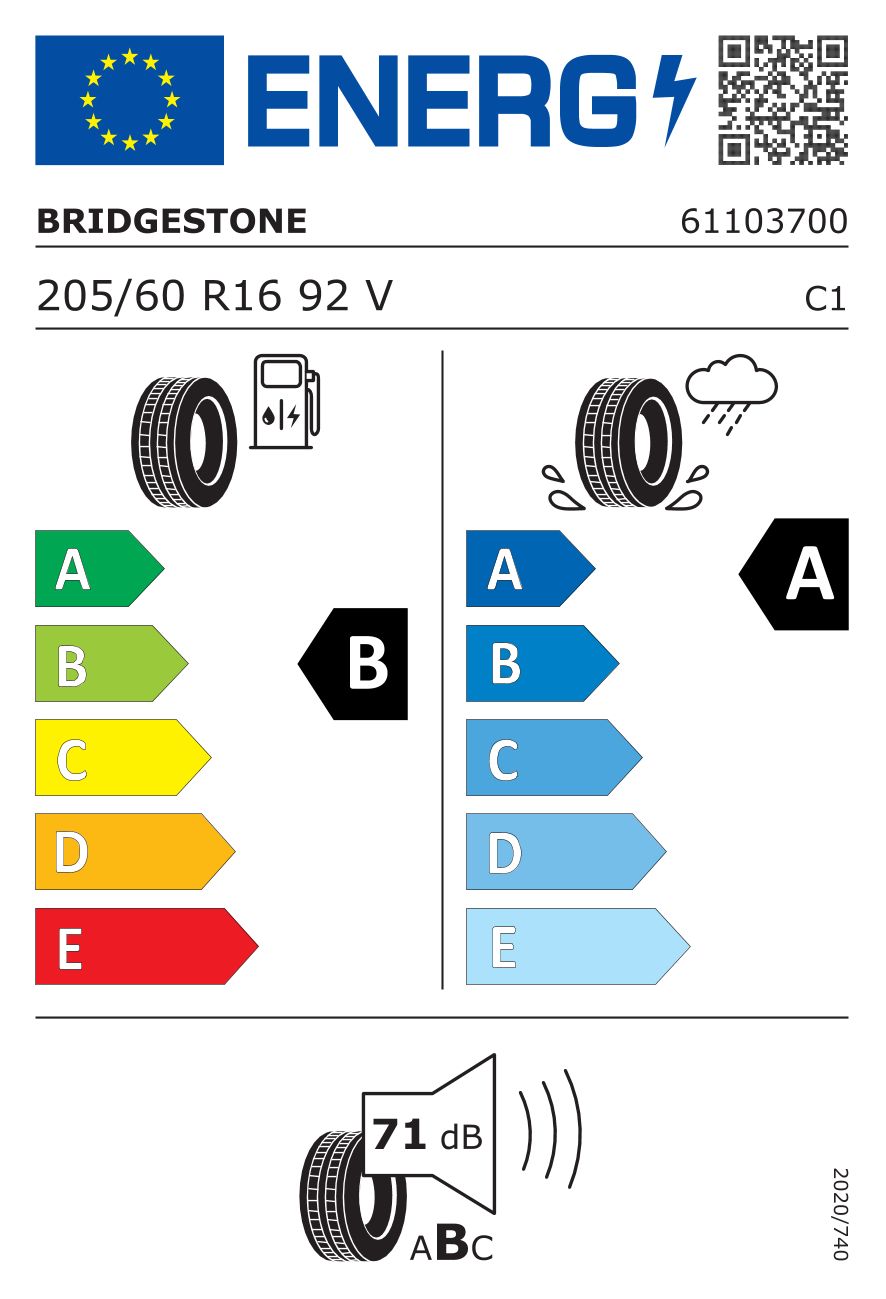 Etykieta dla BRIDGESTONE 205/60 R16 TURANZA T005 92V