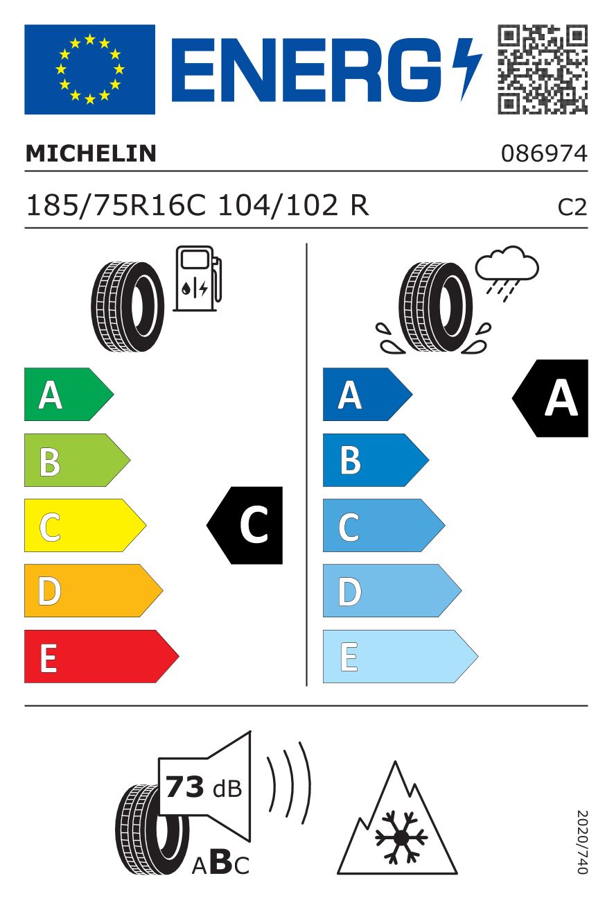 Etykieta dla MICHELIN 185/75 R16C AGILIS CrossClimate 104R