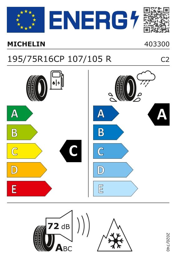 Etykieta dla MICHELIN 195/75 R16C CrossClimate Camping 107R