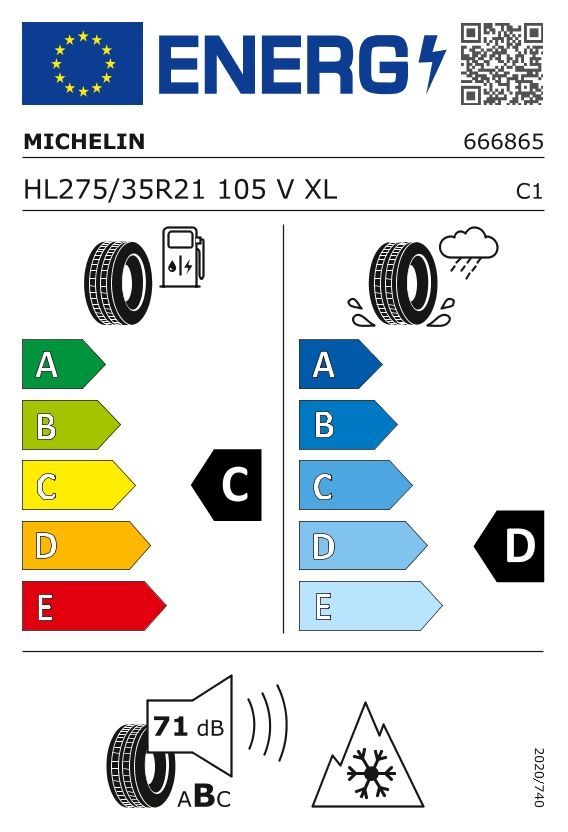 Etykieta dla MICHELIN 275/35 R21 Pilot Alpin 5 105V