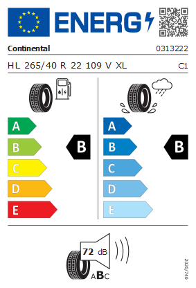 Etykieta dla CONTINENTAL 265/40 R22 EcoContact 6 Q 109V