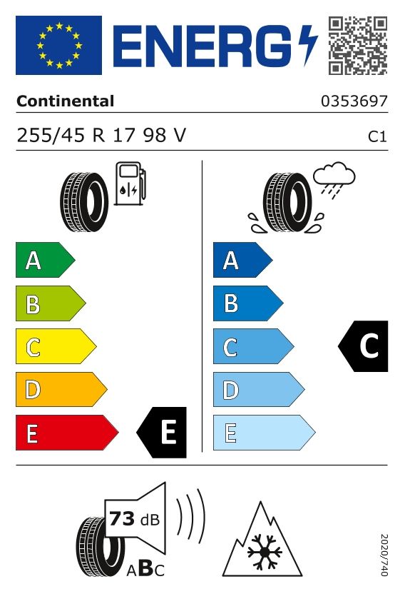 Etykieta dla CONTINENTAL 255/45 R17 ContiWinterContact TS 830 P 98V