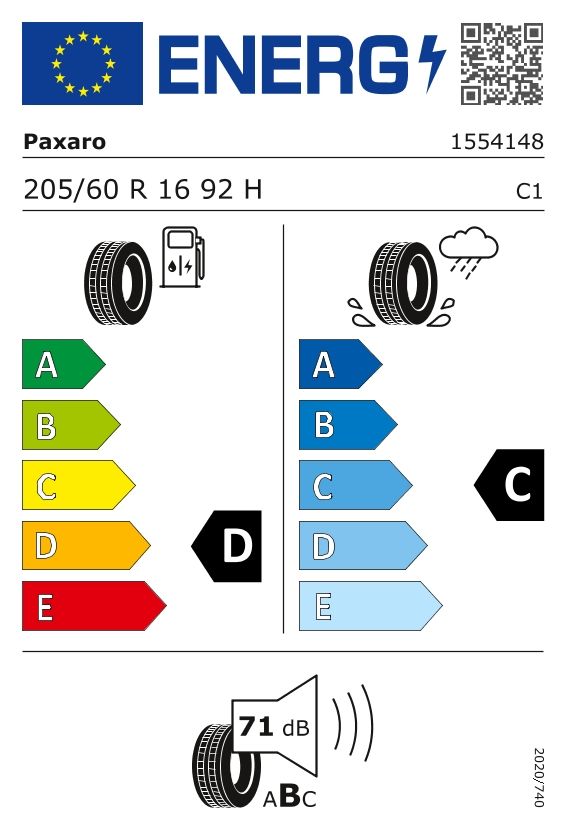 Etykieta dla Paxaro 205/60 R16 PAXARO SUMMER PERFORMANCE 92H