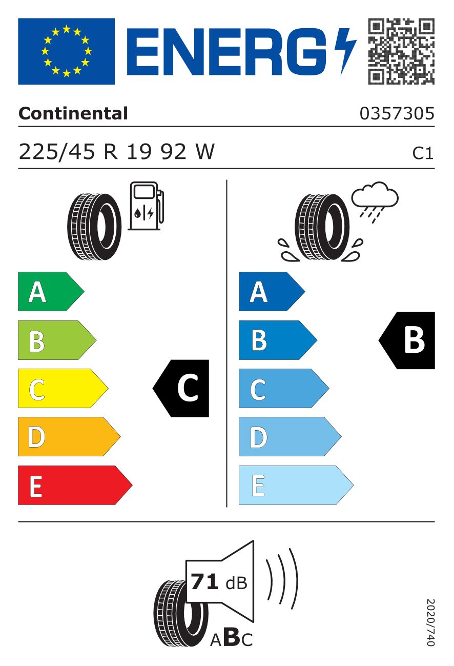 Etykieta dla CONTINENTAL 225/45 R19 PremiumContact 6  92W