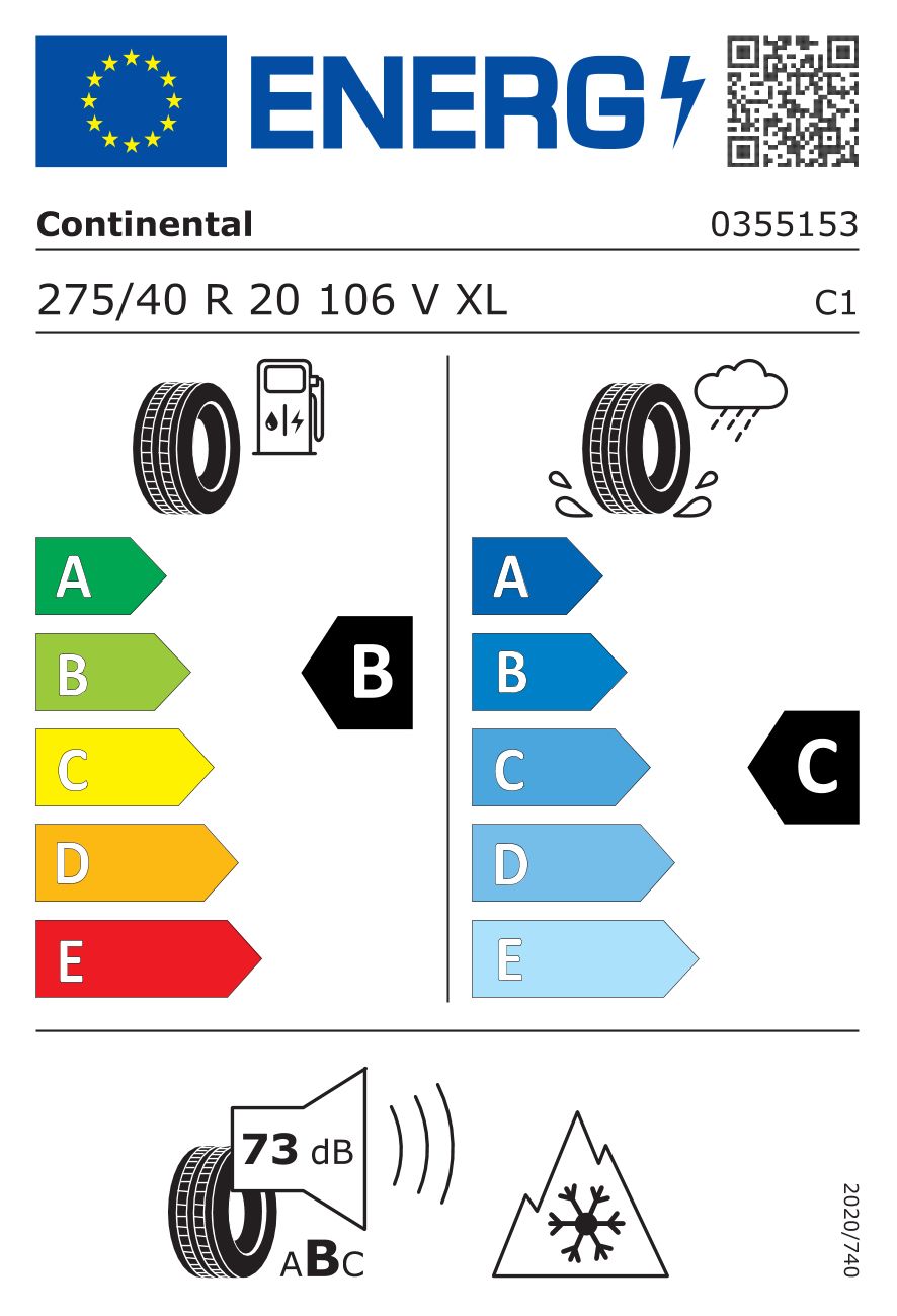 Etykieta dla CONTINENTAL 275/40 R20 WinterContact TS 860 S 106V