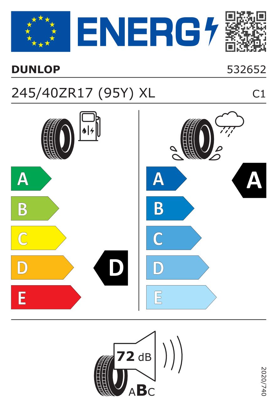 Etykieta dla DUNLOP 245/40 R17 Sport Maxx RT 2 95Y