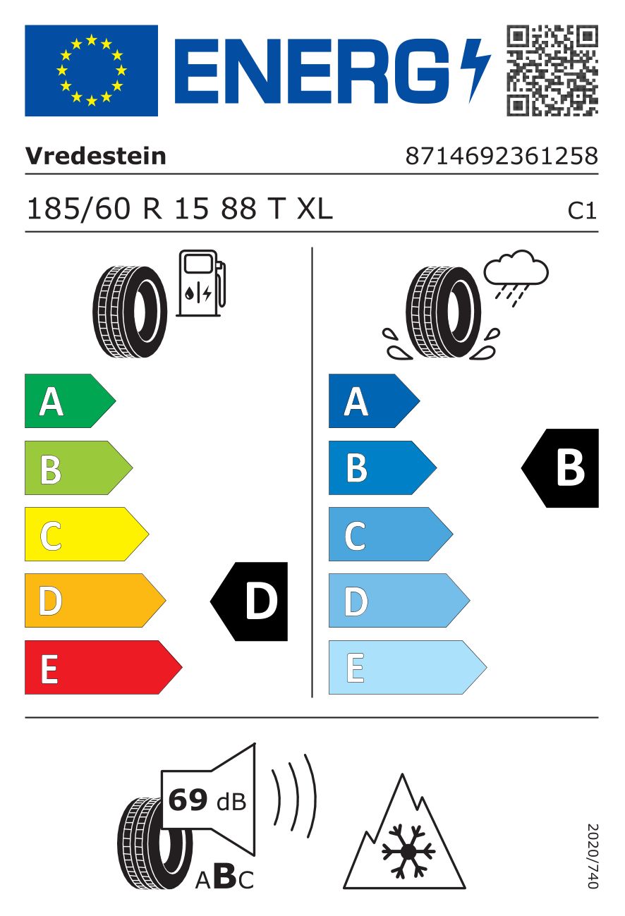 Etykieta dla VREDESTEIN 185/60 R15 Wintrac 88T