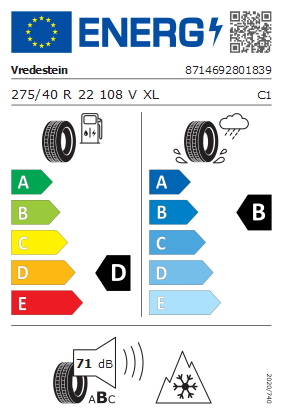 Etykieta dla VREDESTEIN 275/40 R22 Wintrac Pro+ 108V