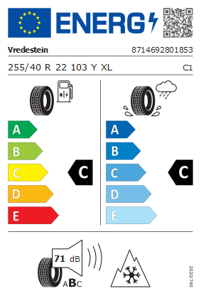 Etykieta dla VREDESTEIN 255/40 R22 Wintrac Pro+ 103Y