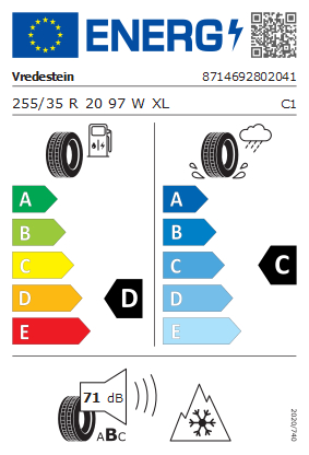 Etykieta dla VREDESTEIN 255/35 R20 Wintrac Pro+ 97W