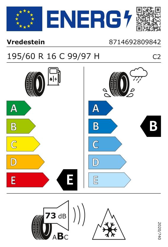 Etykieta dla VREDESTEIN 195/60 R16C Comtrac 2 All Season+ 99H